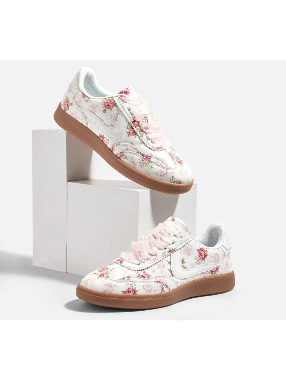 Women's Pink Classic Fashion Casual Skate No Slip Lace Up Walking Sneaker Shoes